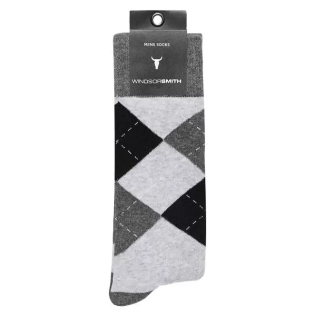 Windsor Smith Socks*ARGYLE MENS DRESS SOCK GREY MARLE