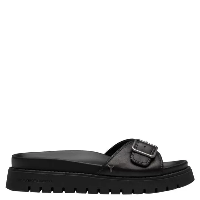 Windsor Smith Flat Sandals*MOMENT BLACK LEATHER SANDALS