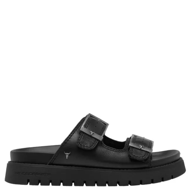 Windsor Smith Flat Sandals*MOOD BLACK LEATHER SANDALS