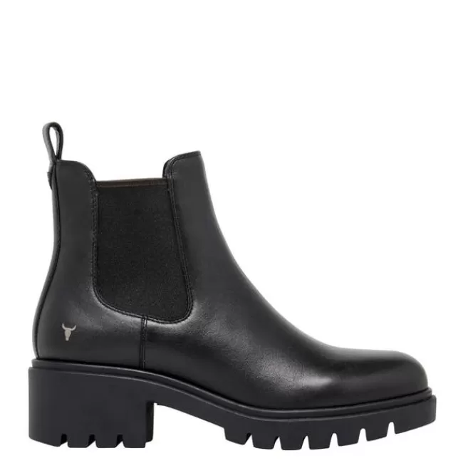 Windsor Smith Low Heel Boots*OBSESS BLACK LEATHER BOOTS