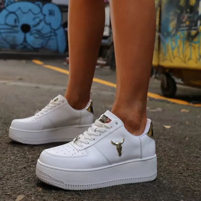 Windsor Smith Platform Sneakers*RICH WHITE LEATHER GOLD METALLIC SNEAKERS