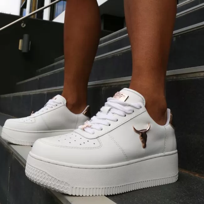 Windsor Smith Platform Sneakers*RICH WHITE LEATHER ROSE GOLD METALLIC SNEAKERS