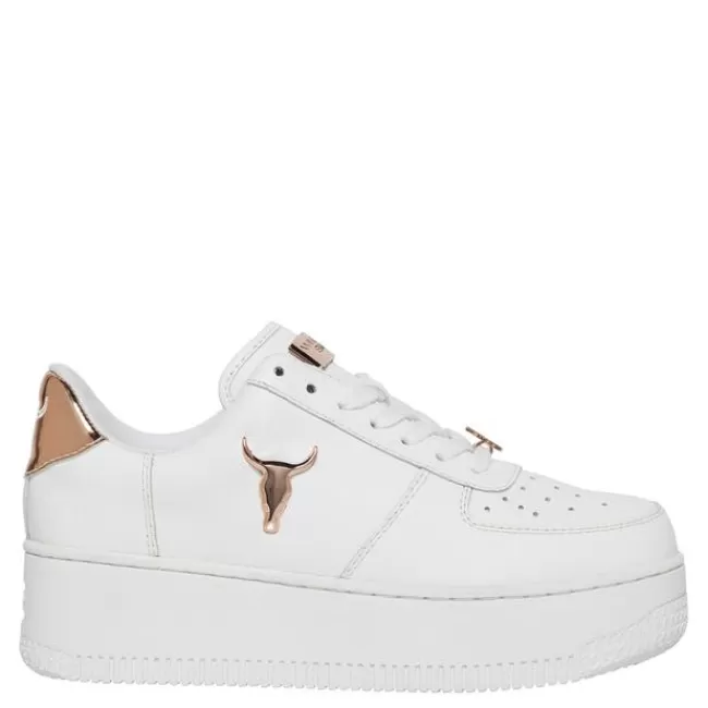 Windsor Smith Platform Sneakers*RICH WHITE LEATHER ROSE GOLD METALLIC SNEAKERS