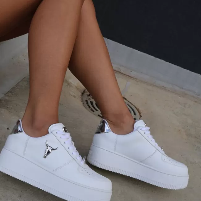 Windsor Smith Platform Sneakers*RICH WHITE LEATHER SILVER METALLIC SNEAKERS