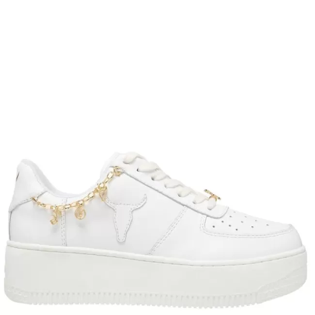 Windsor Smith Platform Sneakers*ROSES WHITE LEATHER GOLD SNEAKERS