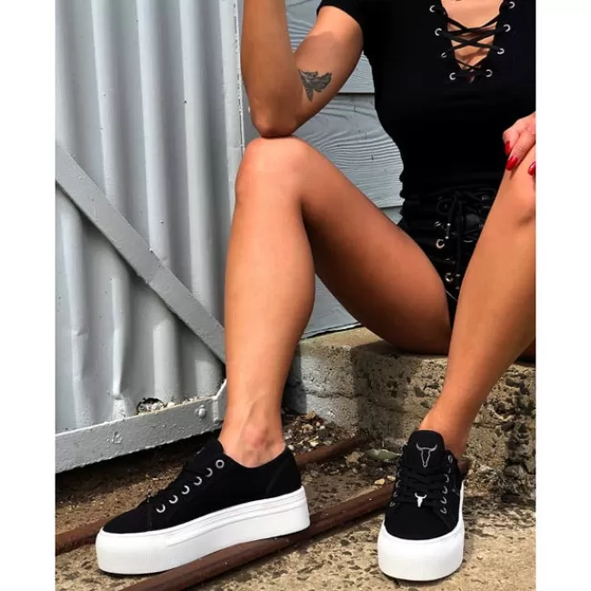 Windsor Smith Platform Sneakers*RUBY BLACK CANVAS / WHITE SNEAKERS