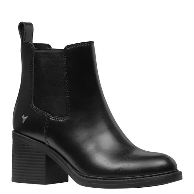 Windsor Smith Mid Heel Boots*VARSITY BLACK LEATHER BOOTS